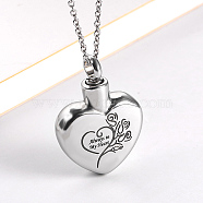 Heart with Word Stainless Steel Pendant Necklaces, Urn Ashes Necklaces, Stainless Steel Color, no size(YK3384-2)