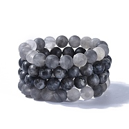 Natural Gemstone Beads Stretch Bracelets, with Frosted Natural Cloudy Quartz and Natural Larvikite, Packing Box, 2 inch(5.1~5.2cm), 4pcs/box(BJEW-JB04165)