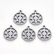 304 Stainless Steel Pendants, Laser Cut, Flat Round with Sun, Stainless Steel Color, 16.5x14x1mm, Hole: 1.4mm(STAS-N092-08)