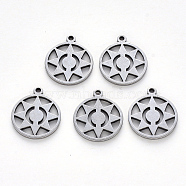 Non-Tarnish 304 Stainless Steel Pendants, Laser Cut, Flat Round with Sun, Stainless Steel Color, 16.5x14x1mm, Hole: 1.4mm(STAS-N092-08)