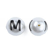 ABS Plastic Imitation Pearl Beads, with Printed, Round with Letter, Letter.M, 10mm, Hole: 1mm(KY-N015-148M)