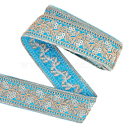 Bohemian Embroidery Floral Polyester Ribbon, Jacquard Ribbon, with Metallic Wire Twist Ties, Royal Blue, Ribbon: 1-5/8 inch(40mm) wide, ahout 4.8~5 yards; Ties: 120x4mm, 2pcs(OCOR-FG0001-56B)