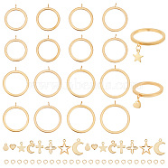 DIY Charms Finger Ring Making Kit, Including 304 Stainless Steel Loop Ring Base & Pendants & Jump Rings, Star & Cross & Moon & Heart, Golden, 82Pcs/box(DIY-DR0001-24)