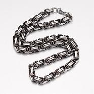 201 Stainless Steel Byzantine Chain Necklaces, with Lobster Claw Clasps, Gunmetal & Stainless Steel Color, 23.62 inch(60cm), 7mm(NJEW-K062-01C3-7mm)