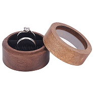 Walnut Wooden Engagement Ring Boxes, Jewelry Box Storage Case, with Clear Window and Sponge inside, Fit for 2Pcs Rings, Column, Coffee, 5x3.55cm(CON-WH0072-88)