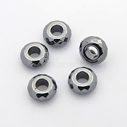 Electroplate Non-magnetic Synthetic Hematite Beads, Large Rondelle Beads, Black Plated, 14x7mm, Hole: 5mm(G-J230-02)