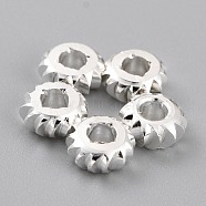 Brass Beads, Long-Lasting Plated, Corrugated Rondelle, 925 Sterling Silver Plated, 5x2mm, Hole: 1.8mm(KK-O133-302C-S)