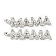 Brass Micro Pave Cubic Zirconia Pendants, Letter "MAMA", Platinum, 38x8x1.5mm, Hole: 2mm(KK-K378-11P)