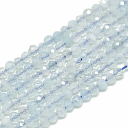 Natural Aquamarine Beads Strands, Faceted, Round, 2~2.5mm, Hole: 0.3mm, about 177pcs/strand, 14.9 inch(X-G-S300-31-2mm)