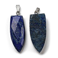 Natural Lapis Lazuli Pointed Pendants, Faceted Bullet Charms with Platinum Tone 201 Stainless Steel Snap on Bails, 42~42.5x17.5~18.5x8~8.5mm, Hole: 8.2x3mm(G-M405-07P-01)