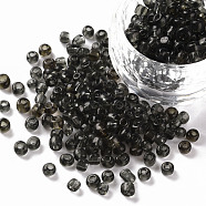 Glass Seed Beads, Transparent, Round, Gray, 6/0, 4mm, Hole: 1.5mm, about 4500 beads/pound(SEED-A004-4mm-12)