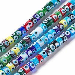 Handmade Evil Eye Lampwork Beads Strands, Column, Colorful, 7~8x5mm, Hole: 1.4mm, about 40pcs/strand, 8.27~8.66 inch(21~22cm)(LAMP-F024-01A-04)