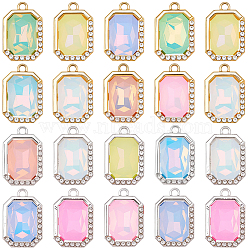 48Pcs 2 Colors UV Plating Alloy with Mixed Color Glass Rhinestone Pendants, Rectangle, Faceted, Platinum & Golden, 21x14x6.5mm, Hole: 2mm, 24pcs/color(FIND-SC0023-45)