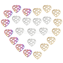 24Pcs 3 Colors 304 Stainless Steel Pendants, Hollow, Heart, Mixed Color, 23.5x25x1.5mm, Hole: 1.4mm, 8pcs/color(STAS-DC0012-11)