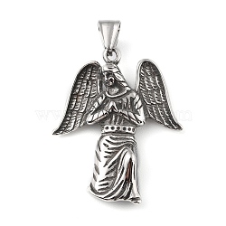 304 Stainless Steel Pendants, with 201 Stainless Steel Snap on Bails, Angel Charm, Antique Silver, 43.5x36.5x6mm, Hole: 9x5mm(STAS-K255-13AS)