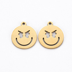 Ion Plating(IP) 201 Stainless Steel Pendants, Cut, Flat Round with Expression, Golden, 17.5x15x1mm, Hole: 1.5mm(STAS-Q240-061G)