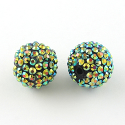 AB-Color Resin Rhinestone Beads, with Acrylic Round Beads Inside, for Bubblegum Jewelry, Yellow Green, 20mm, Hole: 2~2.5mm(RESI-S315-18x20-04)