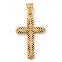 Ion Plating(IP) 304 Stainless Steel Pendants, with Crystal Rhinestones, Cross Charm, Golden, 42x26x3mm, Hole: 7x4.5mm(STAS-D110-19G)