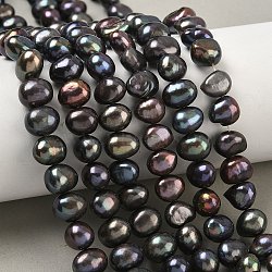 Natural Cultured Freshwater Pearl Beads Strands, Two Sides Polished, Black, 8mm, Hole: 0.8mm, about 45pcs/strand, 15.75''(40cm)(PEAR-P250214-L)