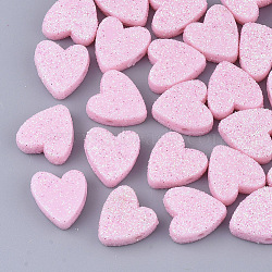 Opaque Acrylic Beads, with Glitter Powder, Heart, Pearl Pink, 13.5x13x5mm, Hole: 1.5mm(MACR-T033-08B)