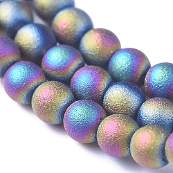 Electroplated Frosted Glass Bead Strands, Round, Multi-color Plated, 2.5mm, Hole: 0.7mm, about 150pcs/strand, 15.35 inch(39cm)(EGLA-G071-C04)