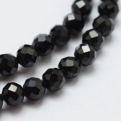 Natural Black Spinel Beads Strands, Faceted, Round, 2mm, Hole: 0.5mm, about 173pcs/strand, 15.35 inch(39cm)(X-G-E366-07-2mm)