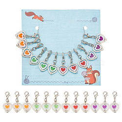 12Pcs 4 Colors Plastic Pendant Stitch Markers, Crochet Leverback Hoop Charms, with Zinc Alloy Lobster Claw Clasps, Heart, Mixed Color, 3cm, 3pcs/color(HJEW-NB00047)