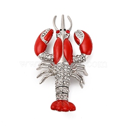 Zinc Alloy Crystal Rhinestone Enamel Brooch, Platinum, Lobster, 90x46mm(JEWB-U010-02P-03)