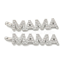 Brass Micro Pave Cubic Zirconia Pendants, Letter "MAMA", Platinum, 38x8x1.5mm, Hole: 2mm(KK-K378-11P)