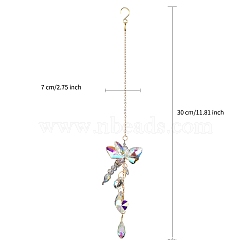Glass Hanging Ornaments, Heart/Teardrop Tassel Suncatchers for Home Outdoor Decoration, Dragonfly, 300mm(PW-WG61288-02)