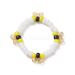 Glass Seed Beads Stretch Finger Rings for Women, White, US Size 8 1/4(18.3mm), 3~5mm(RJEW-JR00519)