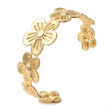 Titanium Steel Flower Open Cuff Bangles for Women, Real 18K Gold Plated, Inner Diameter: 2-1/2 inch(6.2cm), 25mm