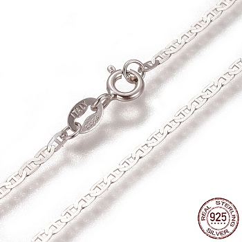 Rhodium Plated 925 Sterling Silver Mariner Link Chain Necklaces, with Spring Ring Clasps, Platinum, 17.7 inch(45cm)