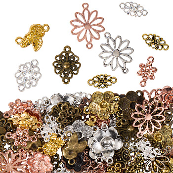 1 Set DIY Jewelry Making Findings Kits, including Tibetan Style Alloy & Links, Flower, 13.5~27.5x9.5~25x1.5~6.5mm, Hole: 1.6~2.5mm, about 100g/set