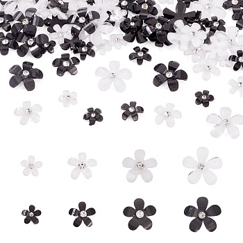 80Pcs 8 Styles Flower Resin Cabochons, with ABS Imitation Pearl & Sequin, Mixed Color, 8~15x8~15mm, 10pcs/style