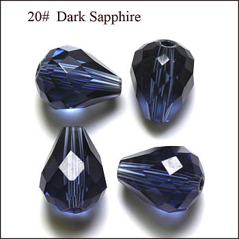Imitation Austrian Crystal Beads, Grade AAA, Faceted, Drop, Prussian Blue, 6x8mm, Hole: 0.7~0.9mm