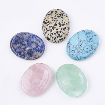 Natural/Synthetic Mixed Gemstone Massager, Worry Stone for Anxiety Therapy, Oval, 44~45x34~35x9~10mm