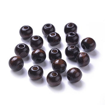 Dyed Natural Wood Beads, Round, Lead Free, Coconut Brown, 12x11mm, Hole: 4mm