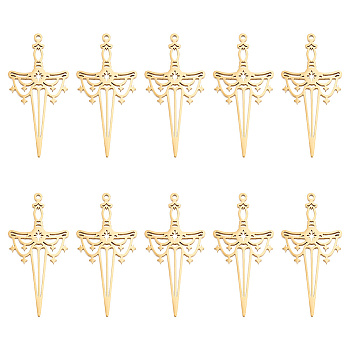 10Pcs 201 Stainless Steel Pendant, Hollow Charms, Sword, Golden, 47x25x1.5mm, Hole: 1.4mm