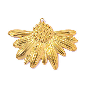 304 Stainless Steel Pendants, Hand Polished Sunflower Charm, Ion Plating(IP), Long-Lasting Plated, Real 18K Gold Plated, 44x33mm,Hole:1.90mm