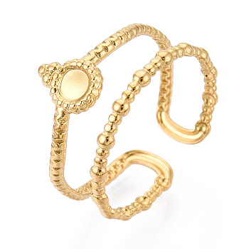 304 Stainless Steel Cuff Ring Components, Round Blank Bezel Cup Ring Setting, Ion Plating(IP), Real 18K Gold Plated, Tray: 3mm, 11mm, Adjustable