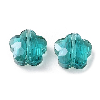 Transparent Electroplate Glass Beads, AB Color, Faceted Flower, Light Sea Green, 9.5x10x5mm, Hole: 1.2mm