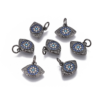 Brass Micro Pave Cubic Zirconia Charms, Eyes, Colorful, Gunmetal, 11x13x2mm, Hole: 3.5mm