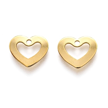 201 Stainless Steel Charms, Laser Cut, Hollow, Heart, Real 18k Gold Plated, 9x11x0.8mm, Hole: 1.2mm