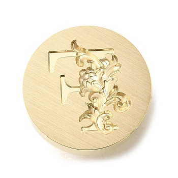 Wax Seal Brass Stamp Heads, Flower Letter Series, Golden, Letter F, 25.5x14mm, Hole: 7mm