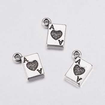 Antique Silver Plated Tibetan Style Zinc Alloy Poker Ace Pendants, Lead Free and Cadmium Free, 6.5mm  , Hole: about 1.5mm