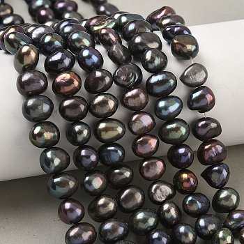 Natural Cultured Freshwater Pearl Beads Strands, Two Sides Polished, Black, 8mm, Hole: 0.8mm, about 45pcs/strand, 15.75''(40cm)