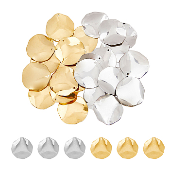 DICOSMETIC 32Pcs 2 Colors 304 Stainless Steel Pendant,  Hammered Charms, Curved Flat Round, Golden & Stainless Steel Color, 24x0.7mm, Hole: 1.2mm, 16pcs/color