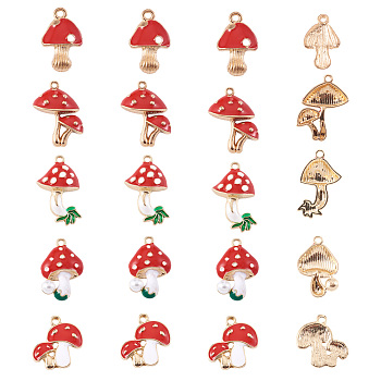 Alloy Enamel Pendants, with Resin Imitation Pearl,Golden & Light Gold, Red Mushroom, Cadmium Free & Lead Free, Mixed Color, 23x15.5mm, Hole: 2mm, 20pcs/box
