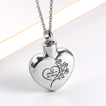 Heart with Word Stainless Steel Pendant Necklaces, Urn Ashes Necklaces, Stainless Steel Color, no size